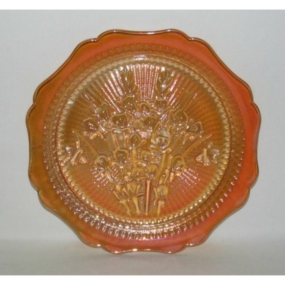 Jeannette Glass IRIS AND HERRINGBONE Marigold Iridescent Dinner Plate - Picture 2 of 3